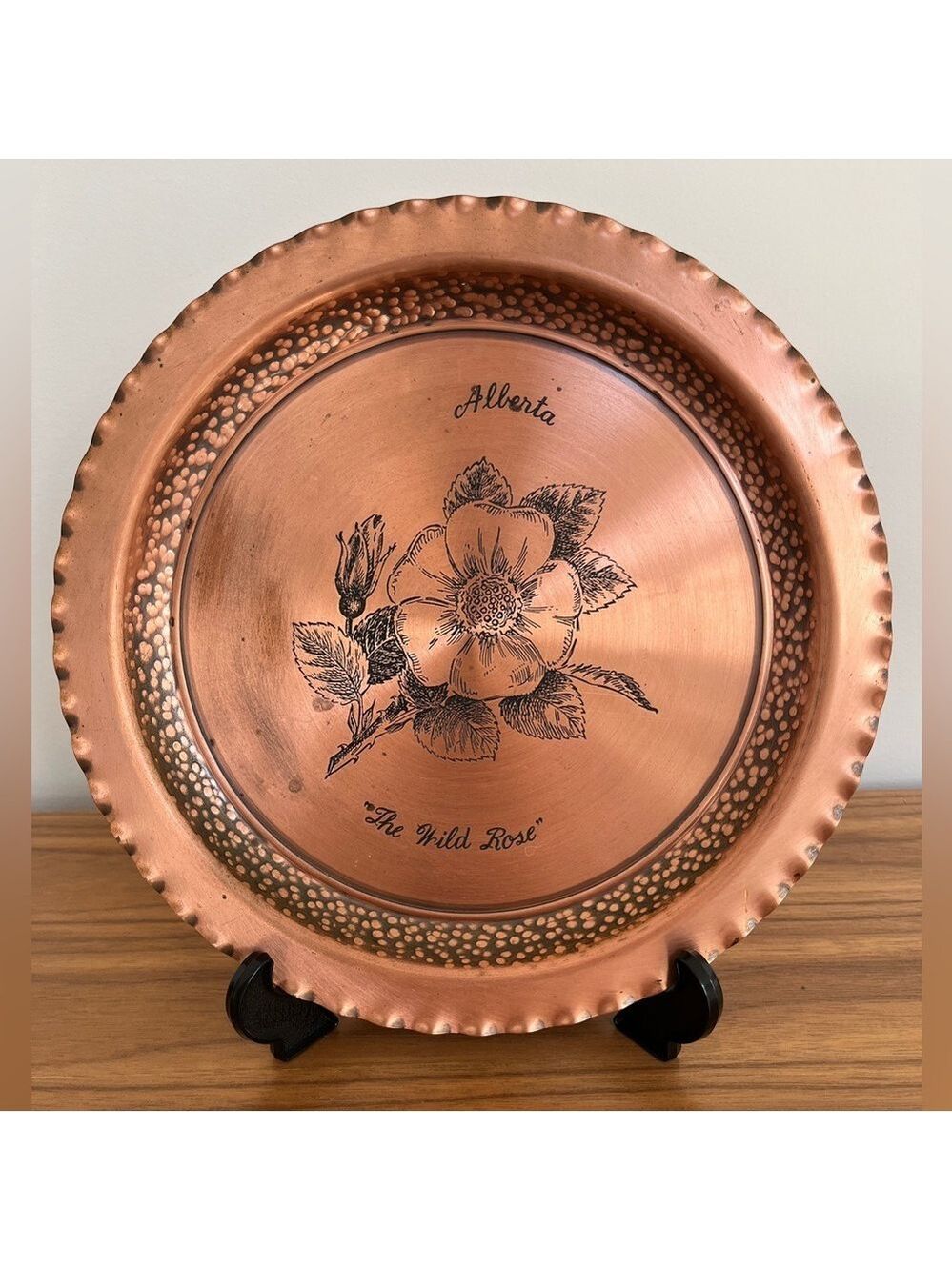 VINTAGE Fantasy Copperware Solid Copper Tray Decor Alberta Wild Rose Made Canada